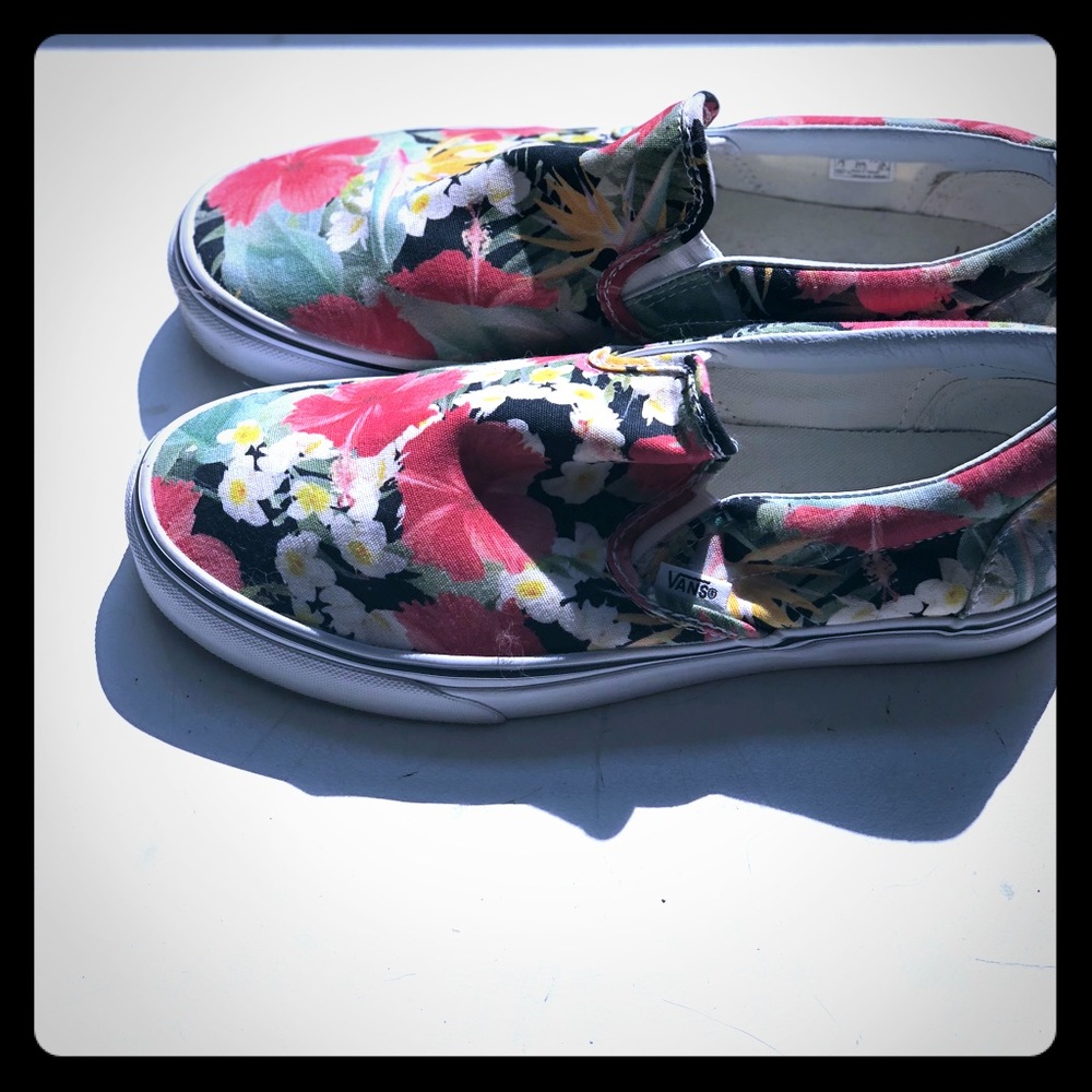 MultiColored Hawaiian Floral Slip On Vans
